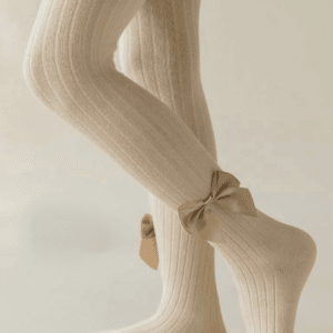 Ribbed Knit Girls' Tights with Bows