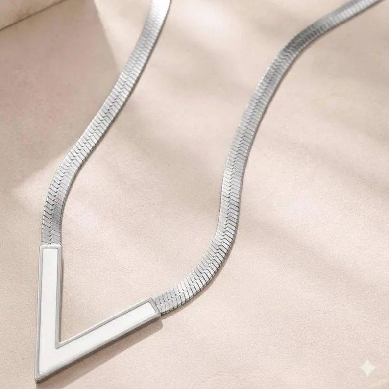 Silver V-Shape Snake Chain Necklace
