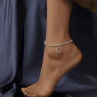 Silver Rhinestone Moon Charm Anklet