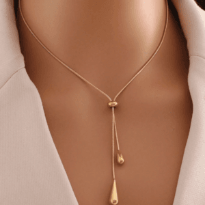 Gold Teardrop Lariat Slider Necklace