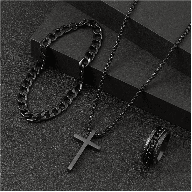 Men's Black Stainless Steel Jewelry Set