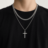 FaithHeart Men's Cuban Link & Cross Necklace Set