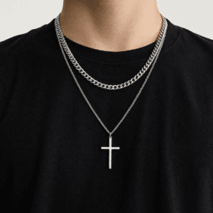 FaithHeart Men's Cuban Link & Cross Necklace Set