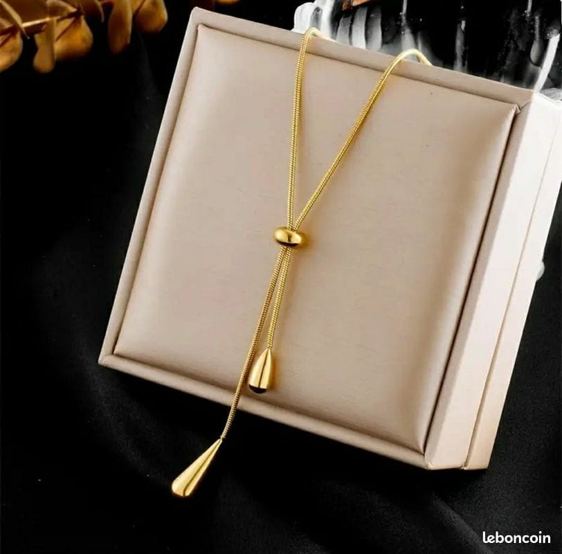 Gold Teardrop Lariat Slider Necklace
