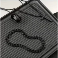 Men's Black Stainless Steel Jewelry Set