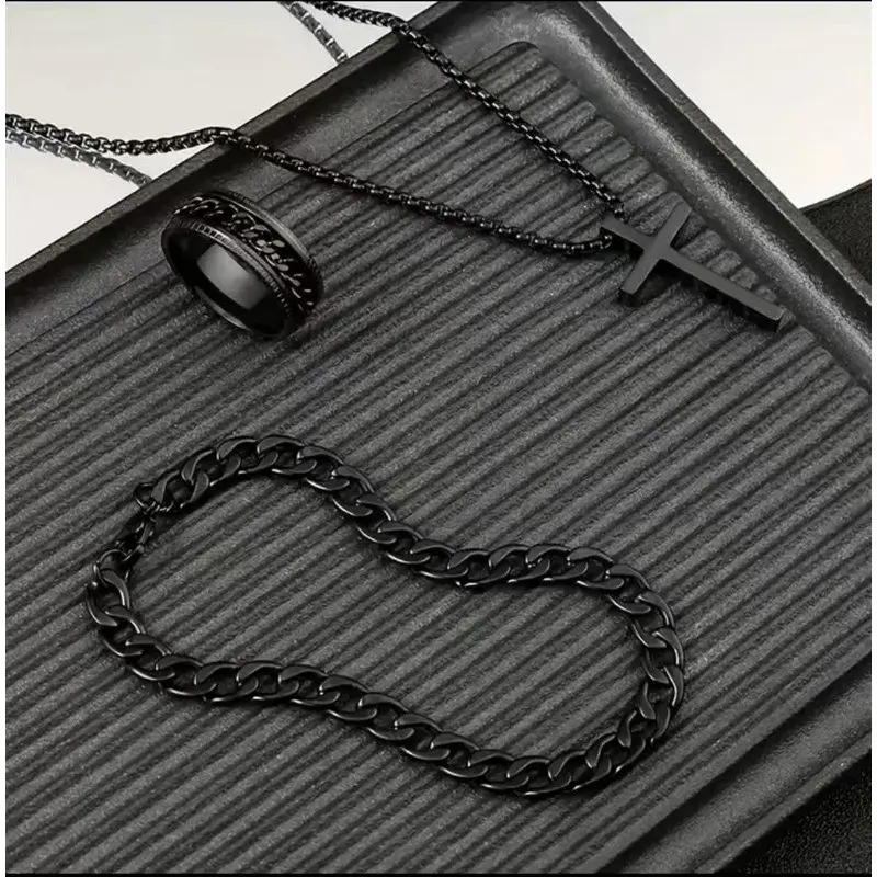 Men's Black Stainless Steel Jewelry Set