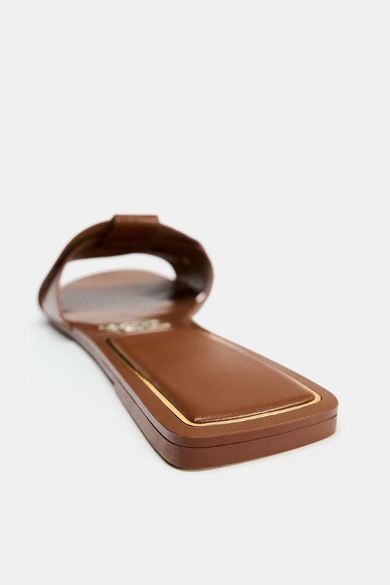 12600710105-e4 Zara Interwoven Leather Flat Slides