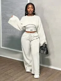 Slaydiva Luxury 3-Piece Crop Sweatshirt & Lounge Set