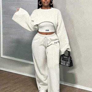 Slaydiva Luxury 3-Piece Crop Sweatshirt & Lounge Set