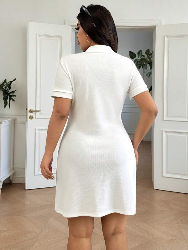 Luxury Ribbed Knit Polo Mini Dress with Horse Emblem
