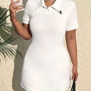 Luxury Ribbed Knit Polo Mini Dress with Horse Emblem