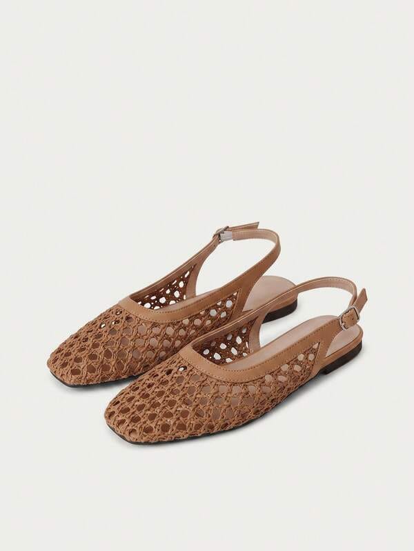 Luxury Woven Mesh Slingback Flat Sandals