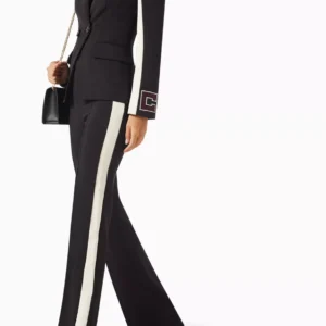 luxury cream tailored women's blazer and side-stripe flare pant