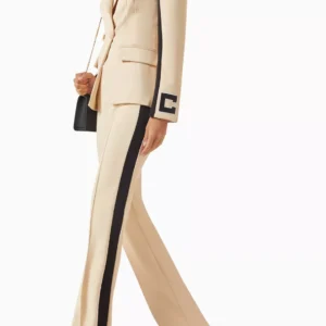 Premium imported black women's suit with cream side stripes and flare trousers — Curated luxury fashion on Tsapa Rwanda.