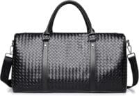 Premium Woven Leather Duffle Bag - Onyx Black Weekender