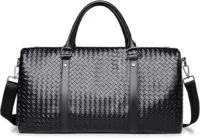 Premium Woven Leather Duffle Bag - Onyx Black Weekender
