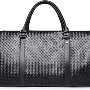 Premium Woven Leather Duffle Bag - Onyx Black Weekender