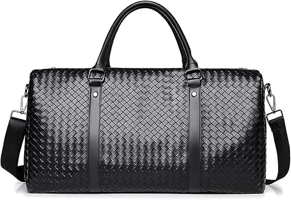 Premium Woven Leather Duffle Bag - Onyx Black Weekender