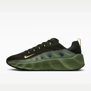 Lateral side view of the premium Nike Ava Rover tactical sneaker in dark olive and translucent green — Tsapa Rwanda Luxury Streetwear