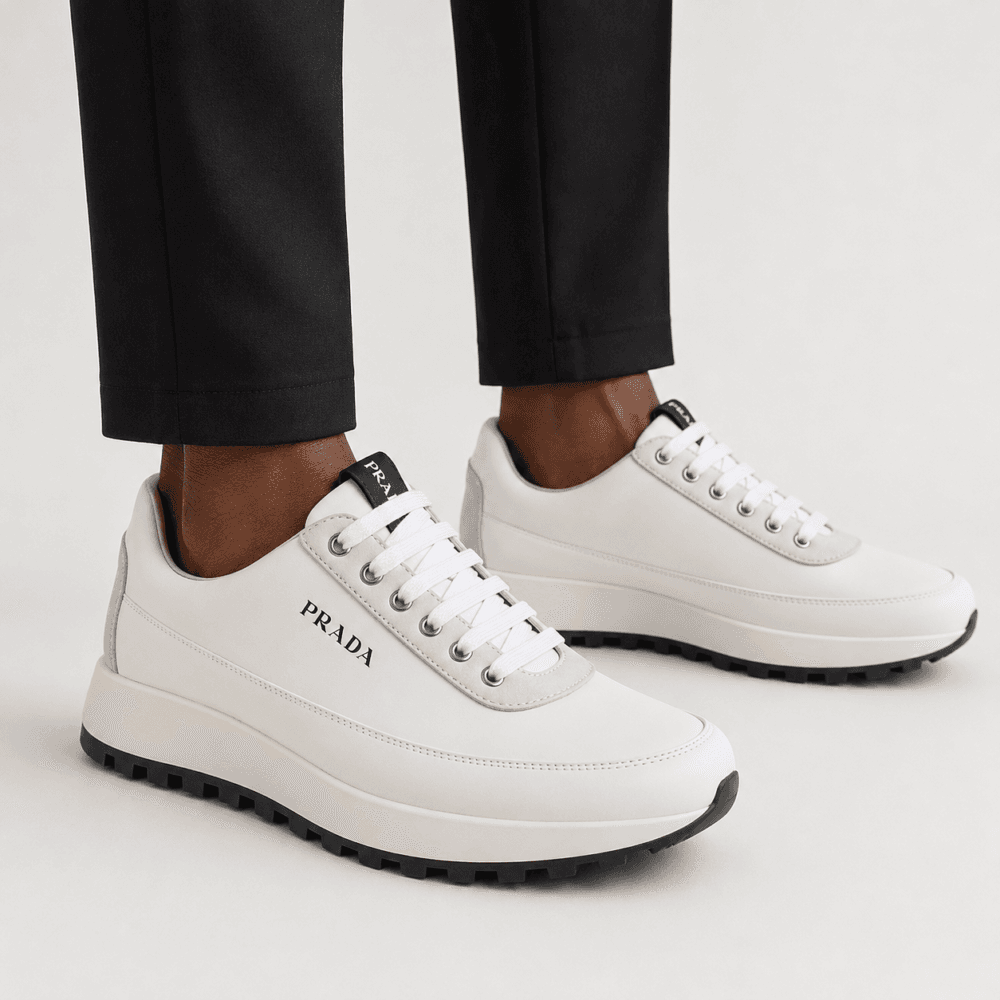 Prada Men's Leather Low-Top Shoes - Optic White