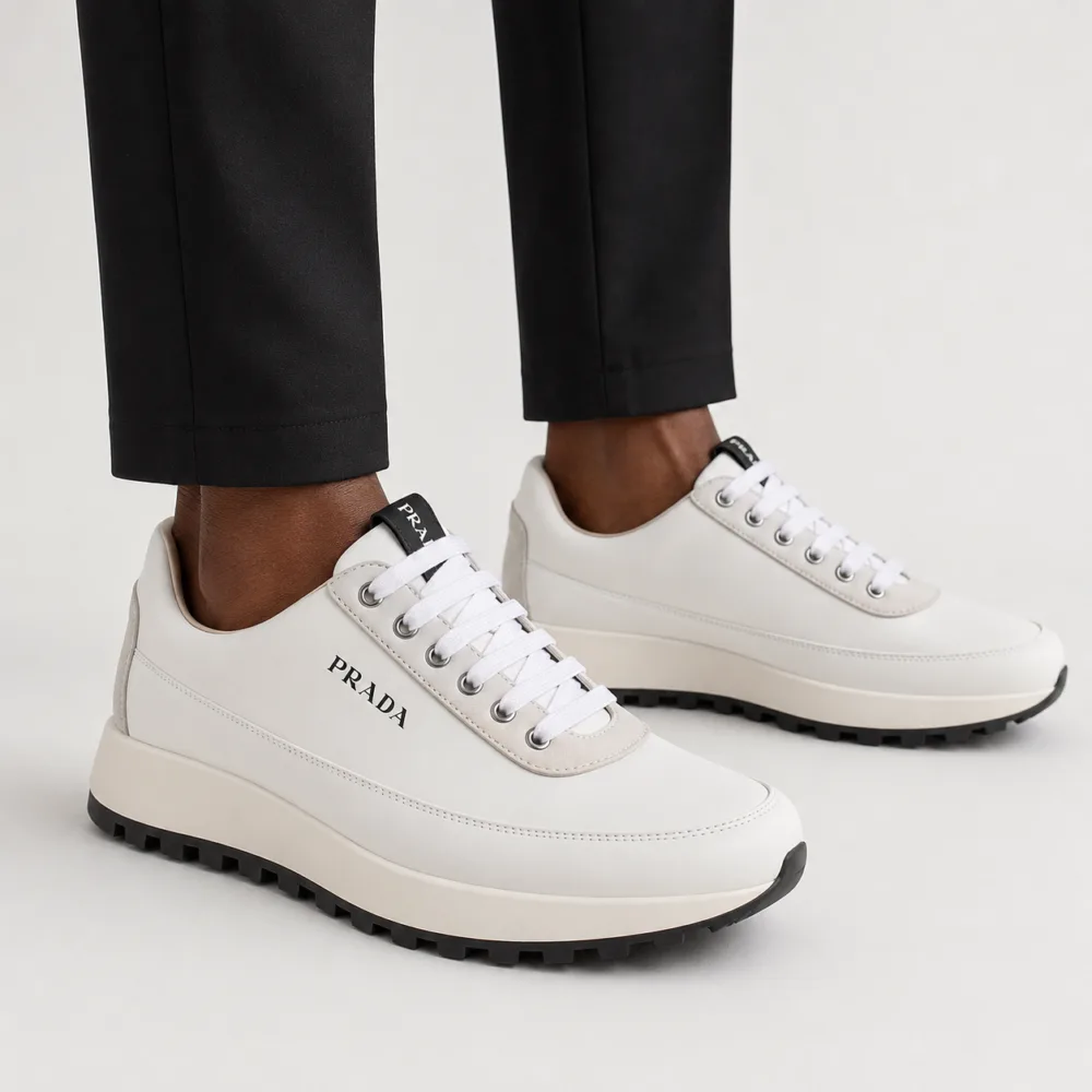 Prada Men's Leather Low-Top Shoes - Optic White | Tsapa