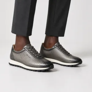 a aman in Berluti grey perforated leather lug-sole sneakers for men