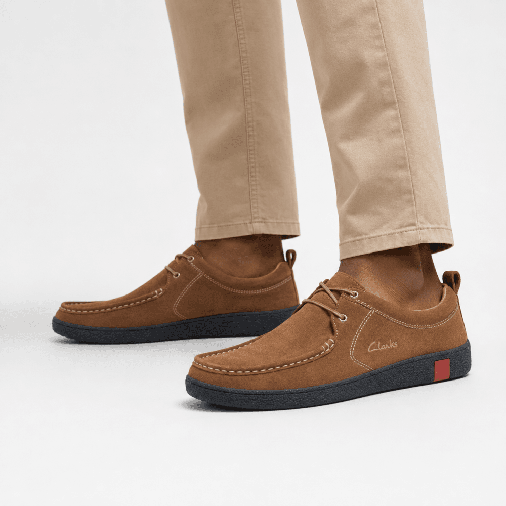 M an Clarks Brown Suede Moc-Toe Casual Shoes for Men Clarks Brown Suede Shoes for men