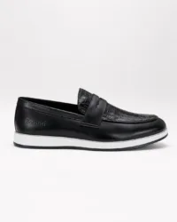 Berluti black croc-embossed penny loafers for men with white sole