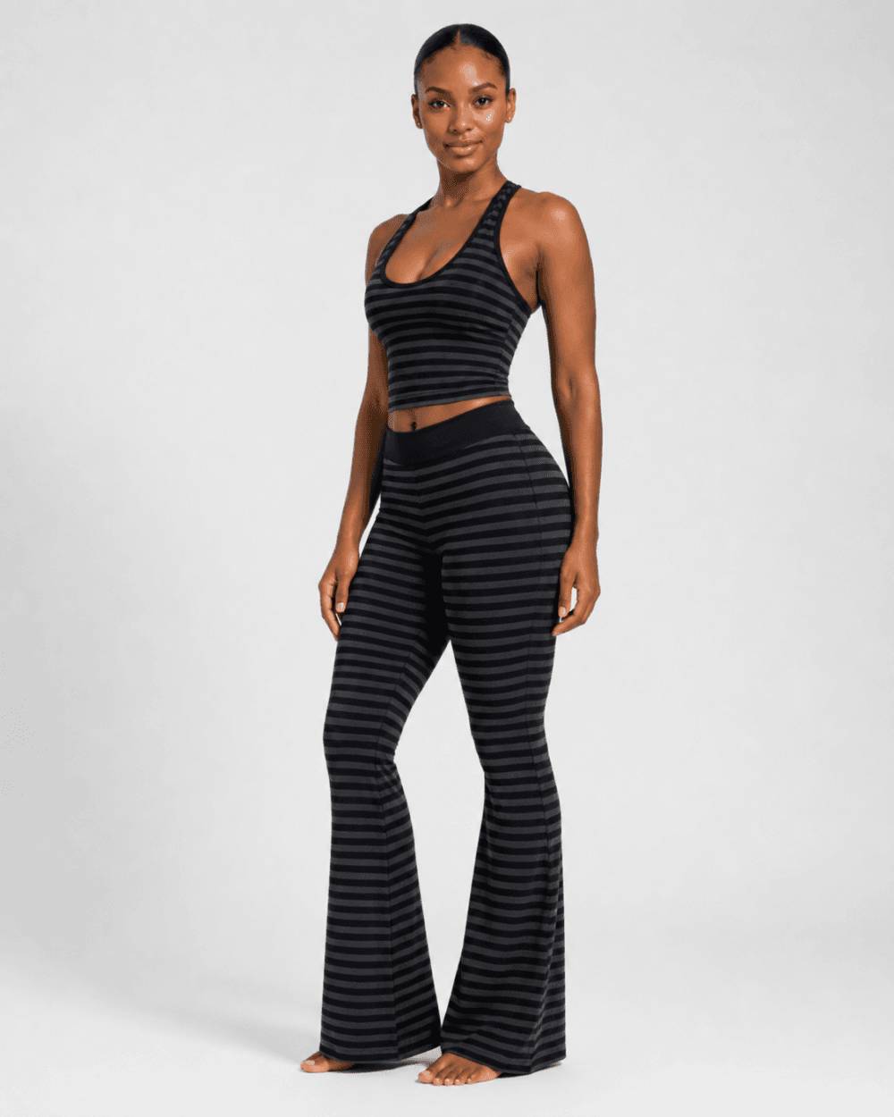 Women’s Striped Crop Tank & Flared Yoga Leggings Set