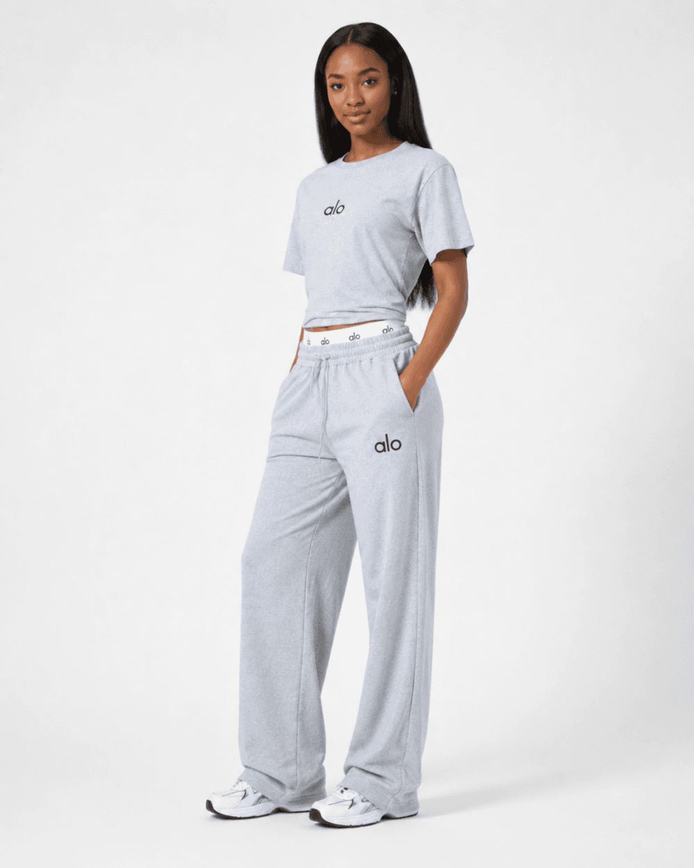 Women's alo Cropped Tee & Wide Leg Sweatpants Set