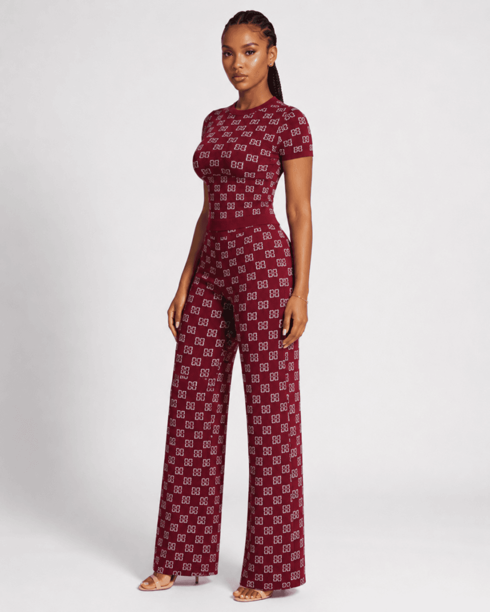 73fa895b-4d83-47e9-841a-842b9ab065a6 Women's Burgundy Monogram Knit Set