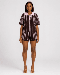 Women's Striped Knit Shorts Set