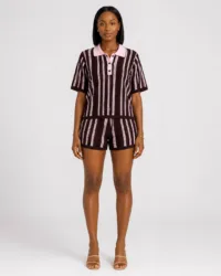 Women's Striped Knit Shorts Set