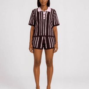 Women's Striped Knit Shorts Set