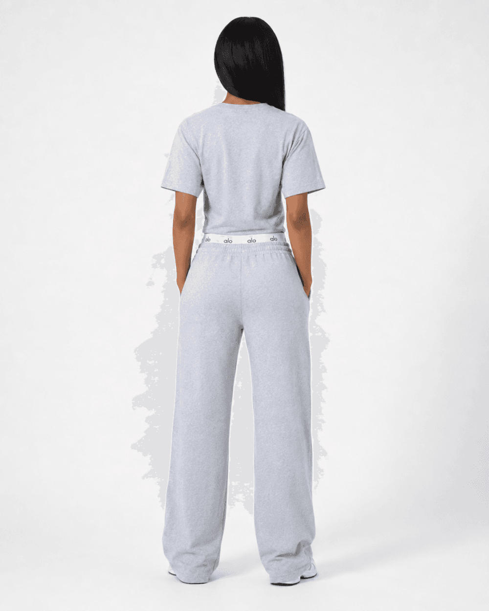 Women's alo Cropped Tee & Wide Leg Sweatpants Set