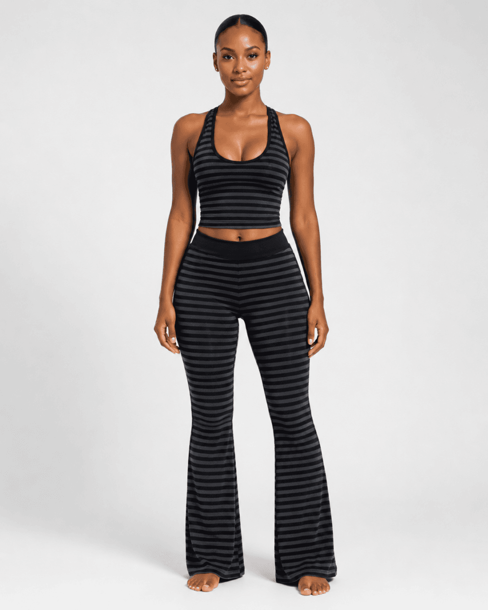 Women’s Striped Crop Tank & Flared Yoga Leggings Set