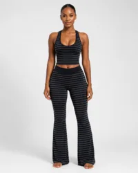 Women’s Striped Crop Tank & Flared Yoga Leggings Set