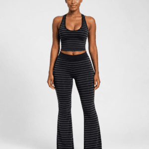 Women’s Striped Crop Tank & Flared Yoga Leggings Set