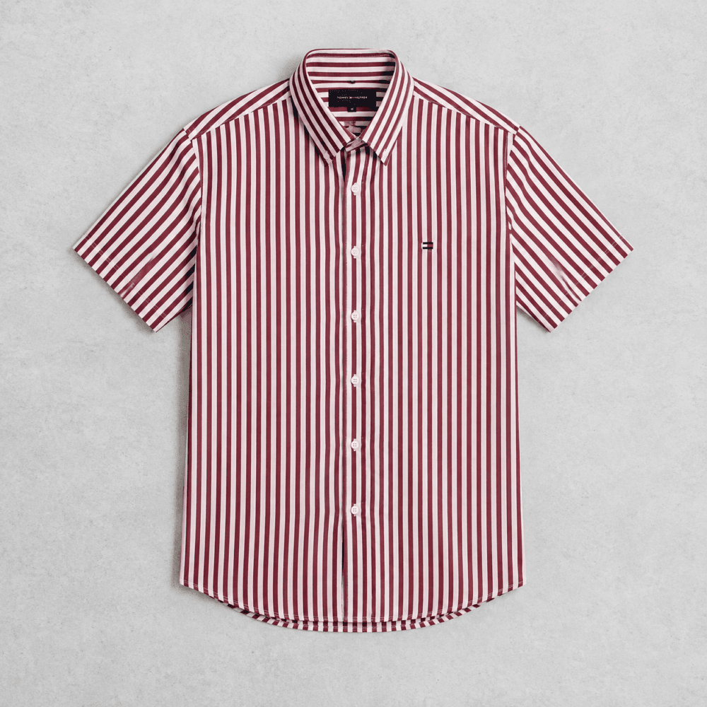 Tommy Hilfiger Striped Short Sleeve Shirt Burgundy