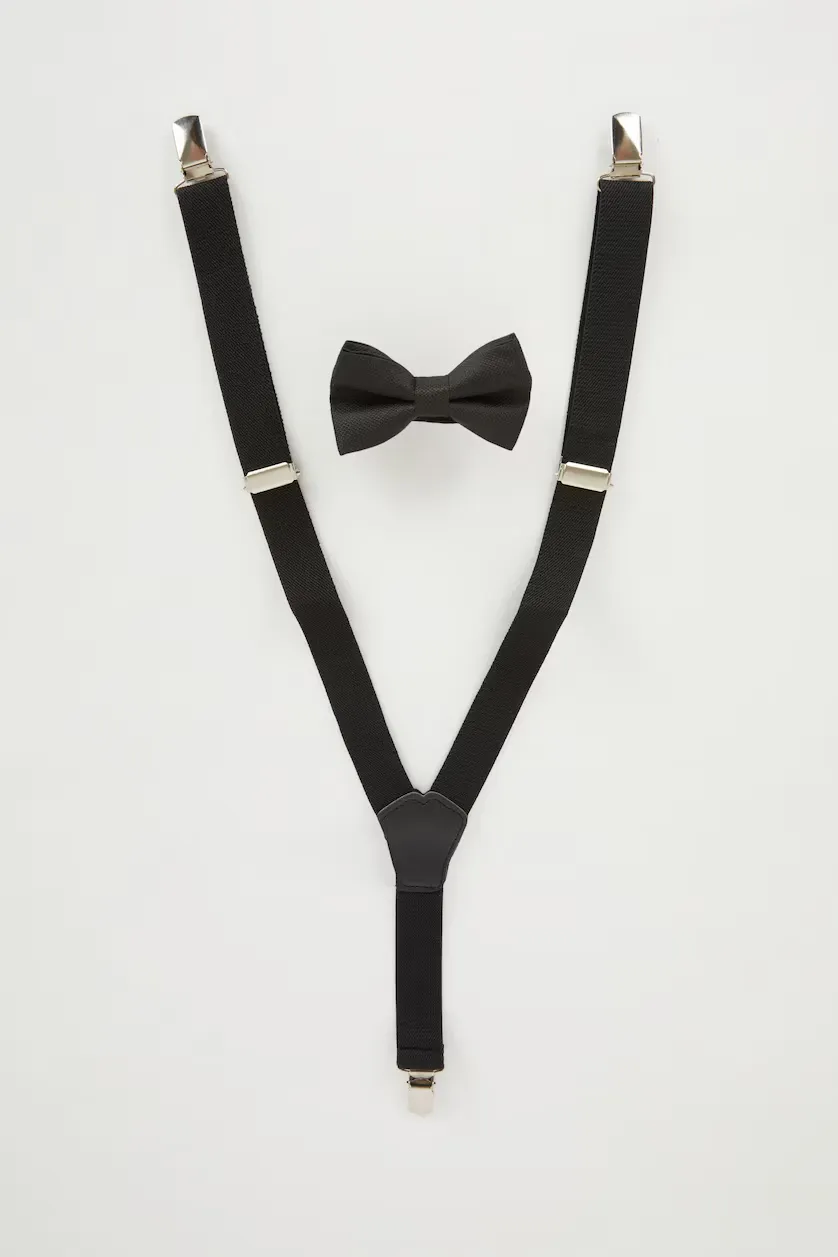 B6005A8_23WN_BK27_02_01 Boys Formal Suit Set Bow Tie Suspenders