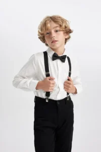 B6005A8_23WN_BK27_06_01 Boys Formal Suit Set Bow Tie Suspenders