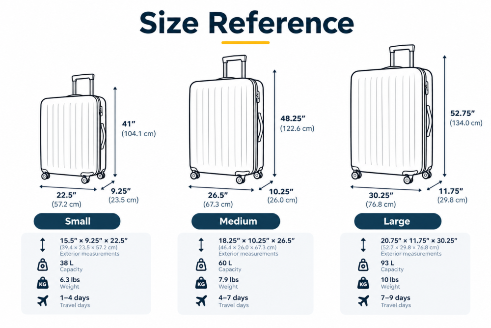 Luggage Size Reference Chart Red 3-Piece Hard Shell Spinner Luggage Set