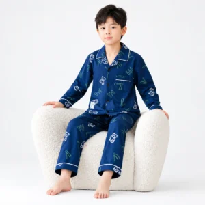 Kids Navy Teddy Bear Pajama Set